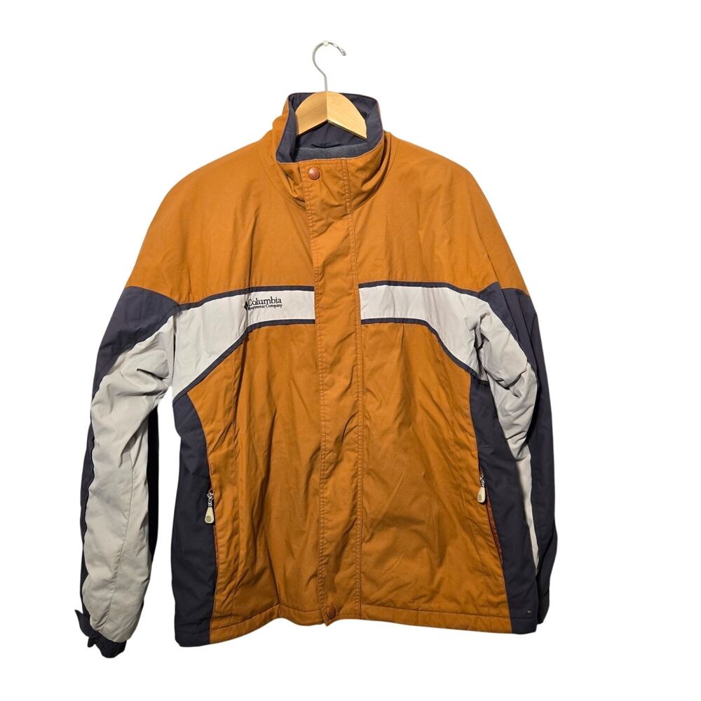 Vintage Columbia Ski Jacket Men XL Orange Gray Colorblock Fleece Lined 90s Gorp